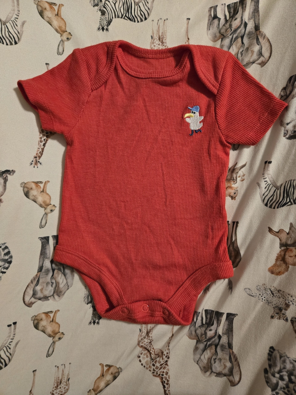 Garanimals Red Ribbed Baby One-Piece with Bird Patch